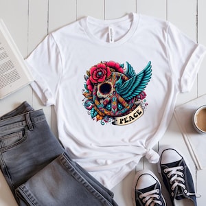 Peace Symbol Retro Hippie T Shirt, Vintage 70s Unisex Tee, Groovy Graphic Top, Flower Power Shirt for Men Women, Boho Festival Clothing