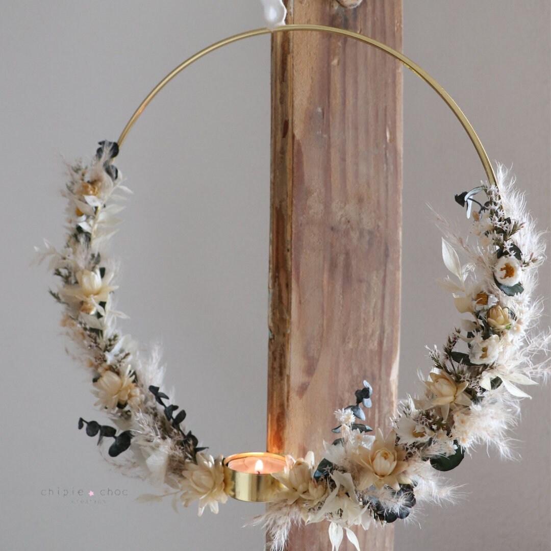 Couronne Photophore - Fleurs Séchées et Eucalyptus Décoration d'intérieur Design Floral Cercle