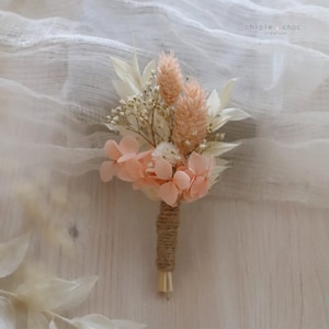 Accessoires fleuris Mariage Fleurs séchées peigne bracelet barrette pic à cheveux Pêche/Blanc/Crème Boutonnière