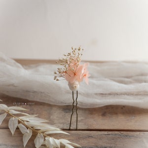 Accessoires fleuris Mariage Fleurs séchées peigne bracelet barrette pic à cheveux Pêche/Blanc/Crème Pic