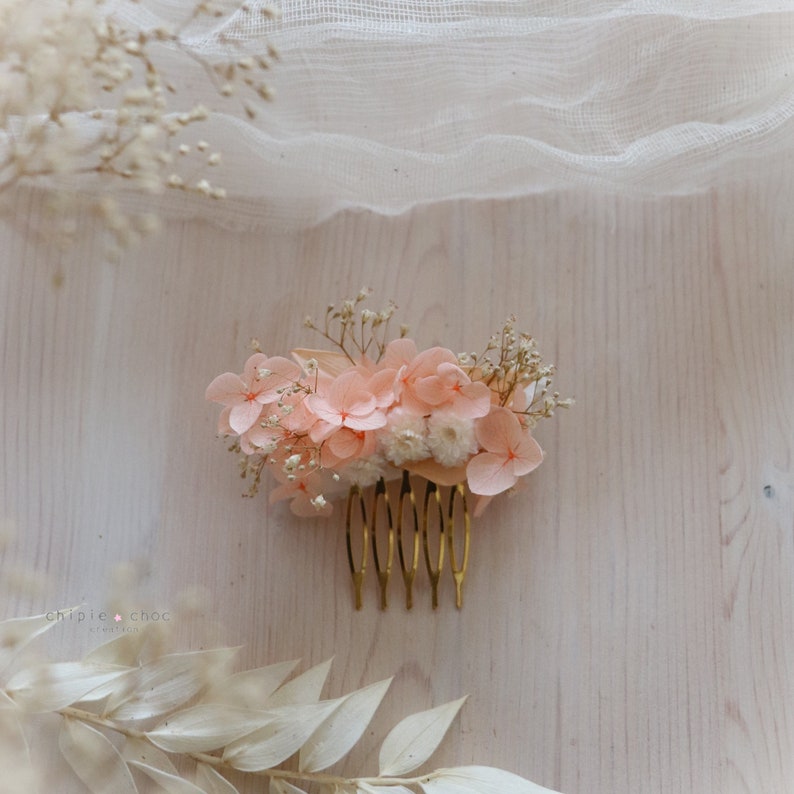 Accessoires fleuris Mariage Fleurs séchées peigne bracelet barrette pic à cheveux Pêche/Blanc/Crème Petit peigne