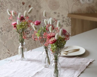 Lot de petits bouquets de fleurs séchées et vase - Décoration bohème -