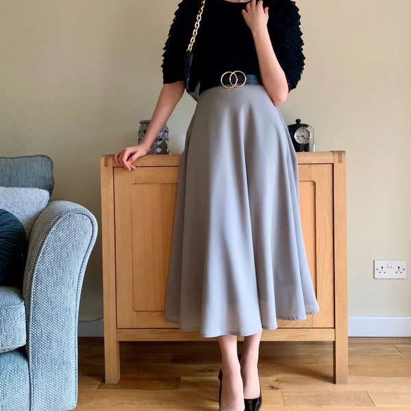 Grey skirt | midi skirt | chiffon skirt | a-line skirt | modest skirt | long skirt | handmade skirt | gift for her