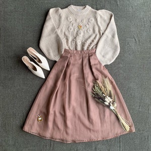 Pleated skirt | midi skirt | dusty pink skirt | skirt with pockets | summer skirt | organza skirt | long skirt | petite skirt | gift for her