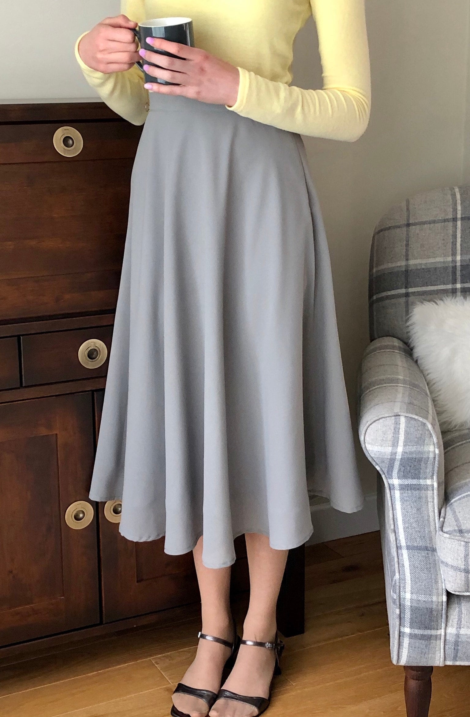 Grey skirt midi skirt chiffon skirt a-line skirt | Etsy
