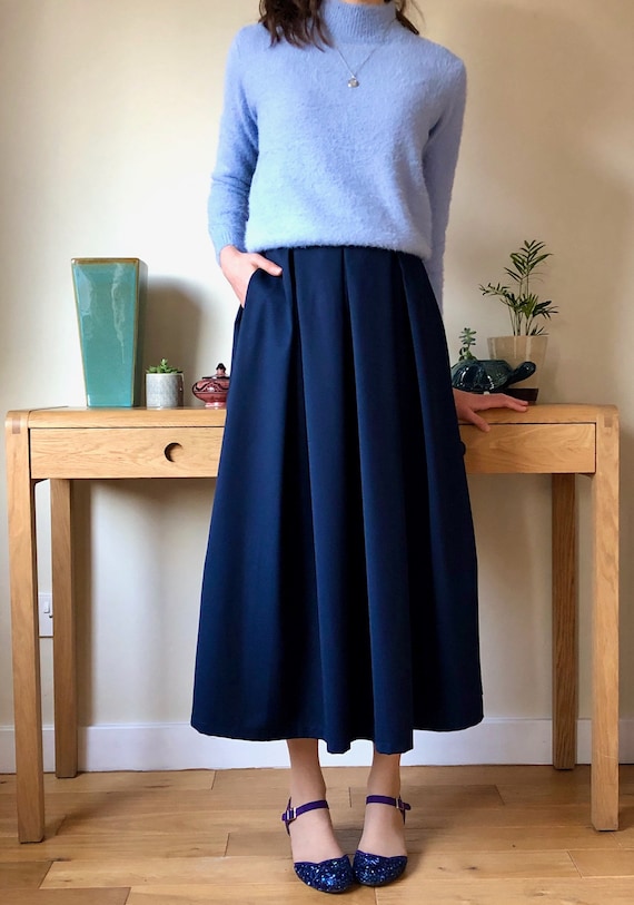 Blue skirt navy skirt midi skirt 