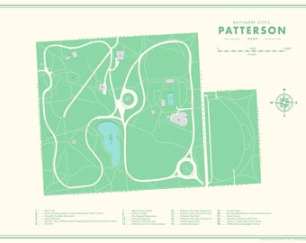 Carte de style années 60 de Patterson Park, ville de Baltimore