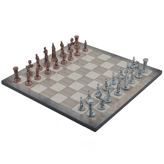 Medieval Metal Chess Set Wooden Chessboard Adult Children Metal Chess  Pieces Family Games Toys Interior Decoration Gifts