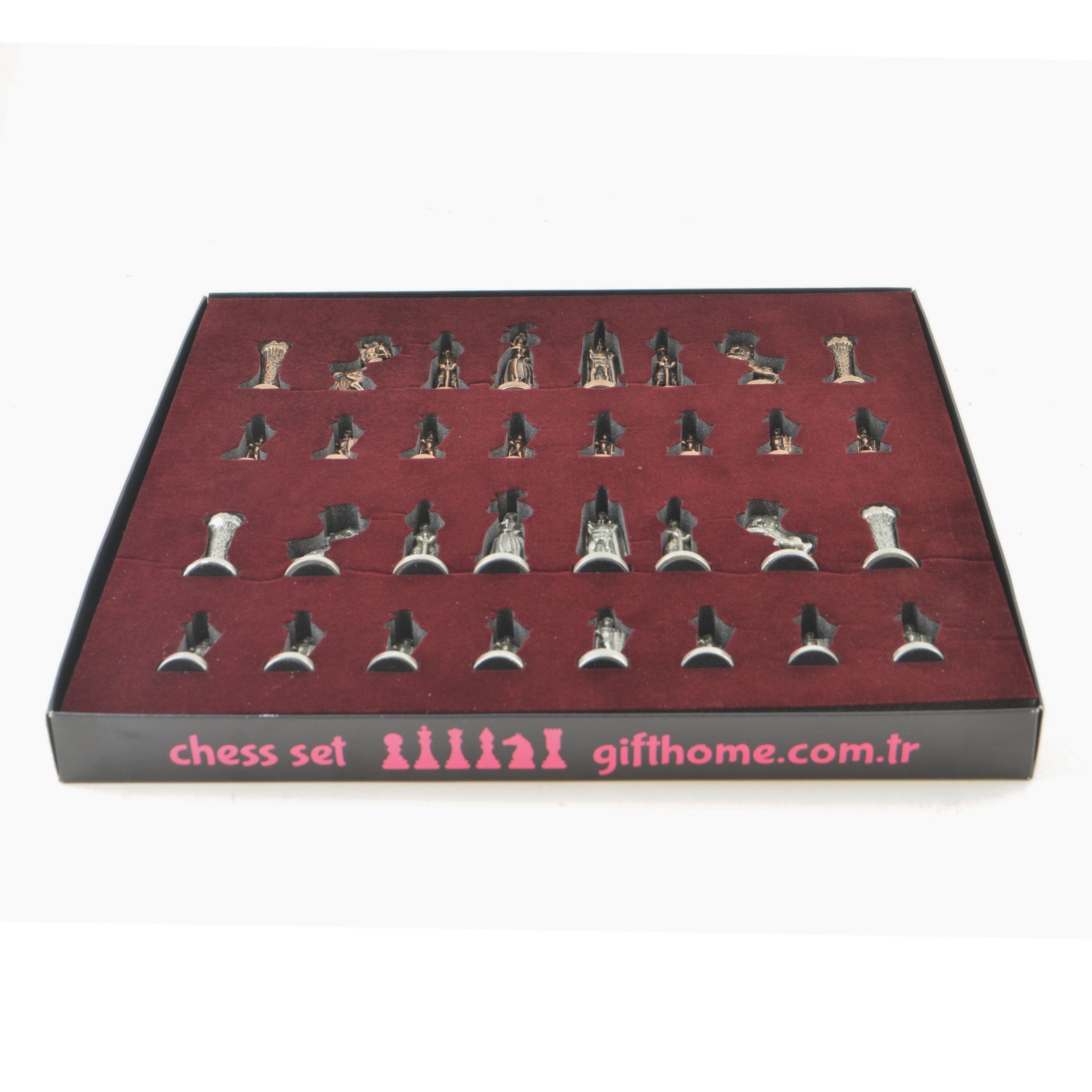 Medieval British Army Antique Copper Metal Chess Set for Adults,Handmade  Pieces and Natural Solid Wooden Chess Board with Storage Inside King 3.35inc