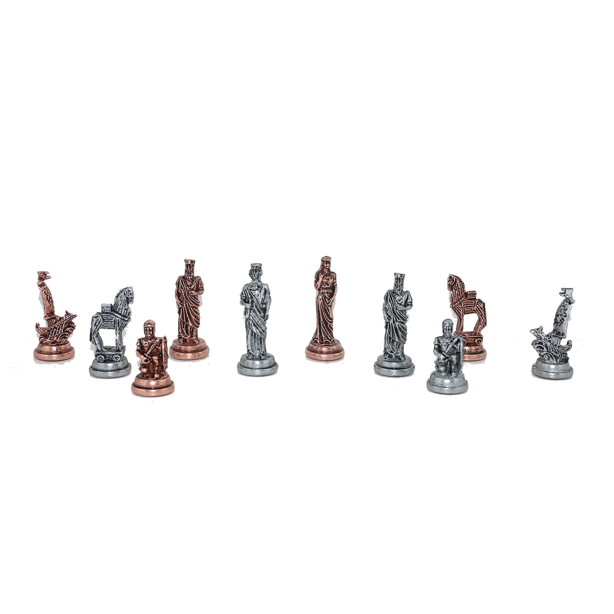 Medieval British Army Antique Copper Metal Chess Set for Adults,Handmade  Pieces and Natural Solid Wooden Chess Board with Storage Inside King 3.35inc