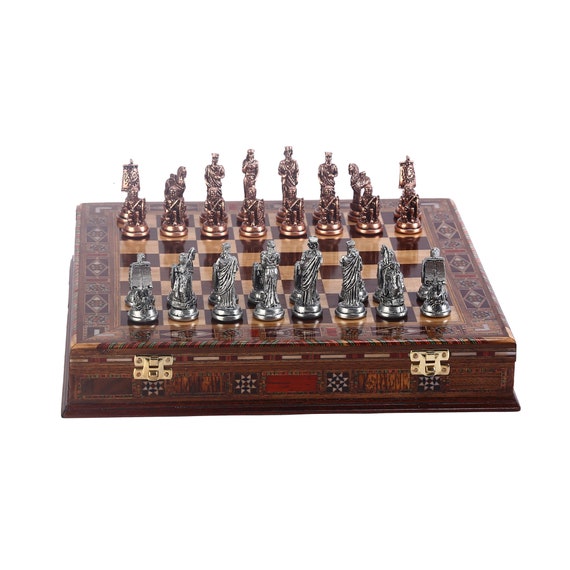 Schachspiel Royal British Antik Kupfer Metallfiguren Natürliches... 