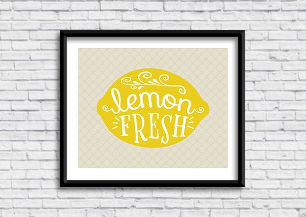 Lemon PRINTABLE Sign in BEIGE, Lemon Fresh, Limone, Decor, Kitchen Wall ...