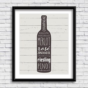 Kitchen Wine/Vino PRINTABLE Sign, wine bar sign, farmhouse, shiplap, rose, champagne. chardonnay, Italian design, Italia, digital download