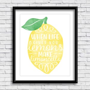 When life gives you lemons make limoncello PRINTABLE Watercolor Sign, limone, kitchen sign, home decor, wall art, Italian design, download