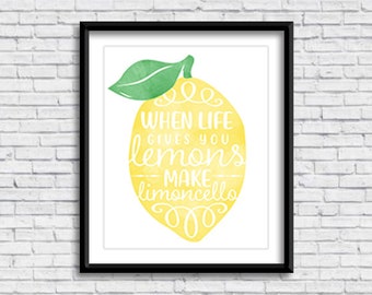 When life gives you lemons make limoncello PRINTABLE Watercolor Sign, limone, kitchen sign, home decor, wall art, Italian design, download