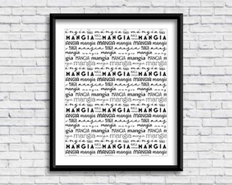 Mangia Kitchen PRINTABLE Sign in Black, eat!, Italian design, Italia, digital download, instant download