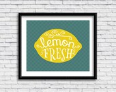 Lemon PRINTABLE Sign in TEAL, lemon fresh, limone, decor, kitchen wall art, cucina sign, print, Italian design, italia, digital download