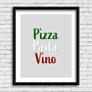 Kitchen Pizza Pasta Vino PRINTABLE Sign in GRAY, eat!, Italian design, Italia, digital download, instant download