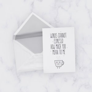 Aniversario/Amor "Words Cannot Espresso" Tarjeta de felicitación IMPRIMIBLE, diseño italiano, inspirado en Rae Dunn, regalo para ella, único, café