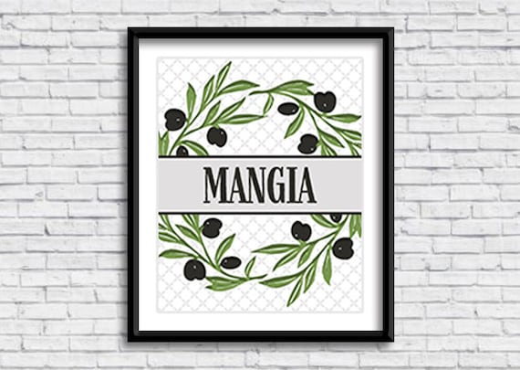 Kitchen Mangia Olive Wreath PRINTABLE Sign Eat Cucina | Etsy