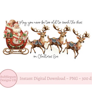 Vintage père Noël traîneau Noël PNG, clipart Noël, conception de sac père Noël, carte de Noël, sublimation de vacances, téléchargement immédiat