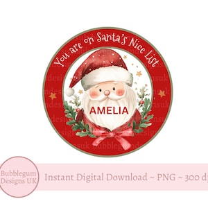 Design della medaglia di Babbo Natale con lista dei buoni, adesivo di Babbo Natale carino PNG, design di sublimazione della lista dei buoni di Babbo Natale, download digitale istantaneo