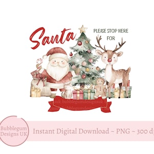 Kerstman stop hier teken png, sublimatie kerstbord, kerstman en rendier, kerstavondbord, deurhanger, instant digitale download