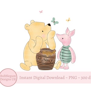 Design classique en sublimation Winnie l'ourson et porcelet, PNG, baby shower classique ourson ours, anniversaire de Winnie l'ourson, téléchargement immédiat
