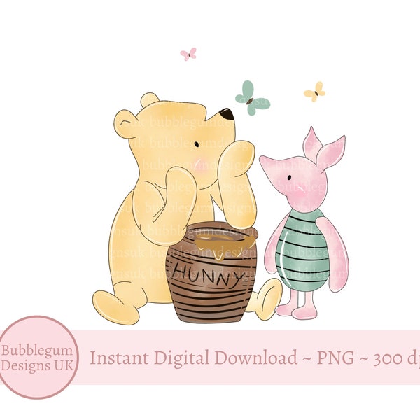 Classic Winnie The Pooh & Piglet Sublimation Design, PNG, Classic Pooh Bear Baby Shower, Winnie The Pooh Birthday, Instant Digital Download