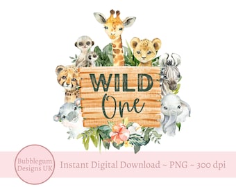 Wild One Safari Animals Birthday PNG, 1st Birthday Printable, Template ...