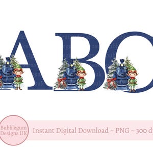 Junge Elf Express Weihnachten Blau Alphabet PNG, Weihnachten 26 einzelnen Buchstaben Alphabet Clipart, Weihnachtsalphabet, sofortiger digitaler Download