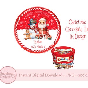 Merry Christmas Santa & Snowman Chocolate Tub Lid Design, PNG, Printable Chocolate Candy Tub Lid, Christmas Sticker,Instant Digital Download