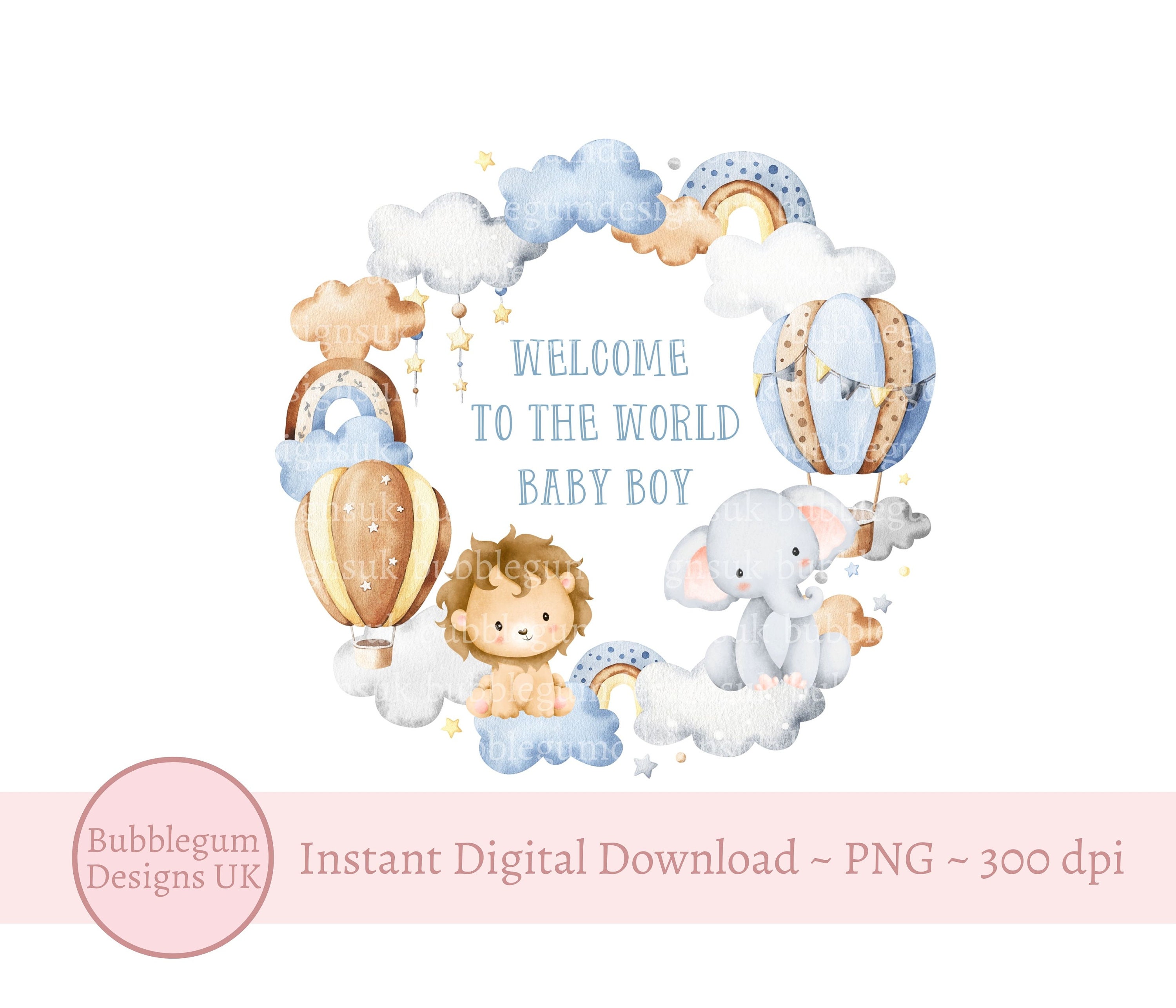 Hot Air Balloon Safari Animals PNG, Welcome to the World Baby Boy ...