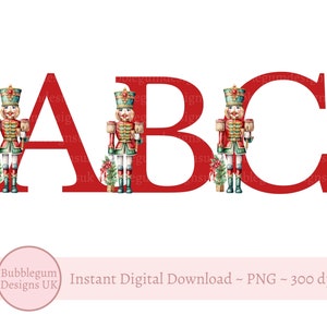 Alfabeto de Natal Quebra-Nozes Vermelho e Verde PNG, 26 Letras Individuais, Clipart de Alfabeto de Natal Vermelho, Download Digital Instantâneo
