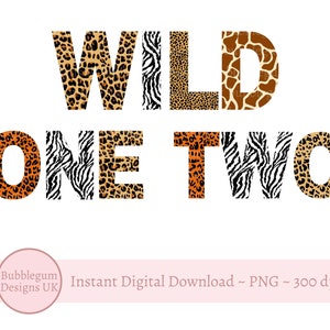 Set van 3 safari dierenprint woorden, png, wild, één, twee, safari verjaardag T-shirt sublimatie ontwerp, instant digitale download