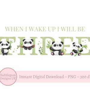 Panda verde tres PNG, diseño de sublimación de pandas, pijama de tercer cumpleaños, diseño de panda de bambú lindo, cuando me despierto, descarga digital instantánea