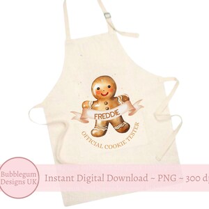 Testeur de biscuits de Noël officiel en pain d'épice PNG, tablier de Noël pour enfants, sublimation de Noël en pain d'épice, téléchargement immédiat