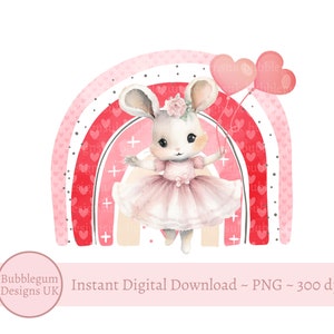 Valentinstag Ballerina Häschen - Valentinstag Regenbogen PNG, Sublimationsdesign, rot rosa Regenbogen, sofortiger digitaler Download