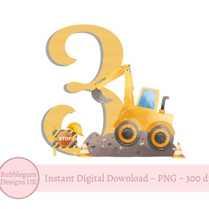 3e verjaardag graver sublimatie ontwerp, gele bouwtruck png, jongen tee ontwerp, bouwfeestdecor, instant digitale download