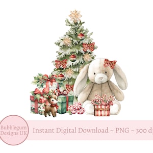 Coniglietto rosso e albero di Natale PNG, design di sublimazione del coniglio di Natale, design del biglietto di Natale, design del sacco di Babbo Natale, download digitale istantaneo