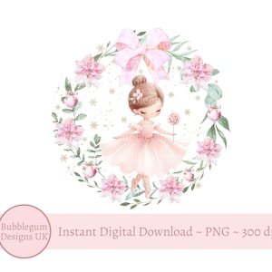 Guirlanda de bailarina rosa PNG, design de sublimação de quebra-nozes, design de saco de Natal, enfeite de Natal, cartão de Natal, download digital instantâneo