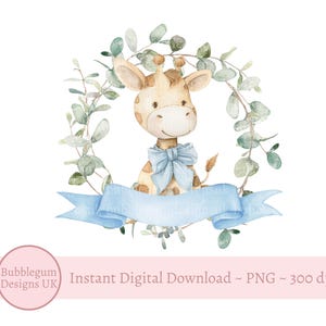 Baby Boy Blue Giraffe PNG, Design di sublimazione di una giraffa carina, Baby Shower, Gilet per neonati, Clipart di Hello Baby, Download digitale istantaneo