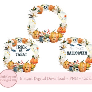 3 PNG de Halloween, PNG de chaleco de bebé de Halloween, diseño de camiseta de bebé para el primer Halloween, bolsa de dulces de Halloween, descarga digital instantánea