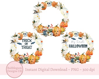 3 x Halloween PNGs, Halloween Baby Vest PNG, 1st Halloween Baby T-Shirt Design, Halloween Treat Bag, Instant Digital Download