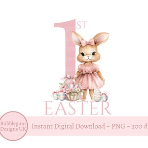 My First Easter, Pink Bunny Easter Basket PNG, Sublimation Design, Baby T-Shirt Design, Baby Bodysuit Design,Instant Digital Download