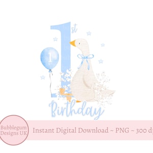 Blue Little Goose PNG, Blue 1e verjaardag gans sublimatie ontwerp, Silly Goose clipart, trendy Silly Goose, instant digitale download
