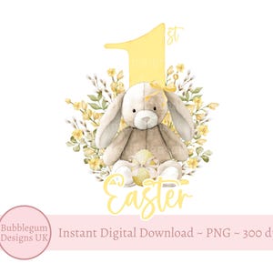 My First Easter Bunny & Easter Egg Sublimation Design, PNG, Yellow Easter Bunny Rabbit, 1st Easter, Daffodils, Instant Digital Download