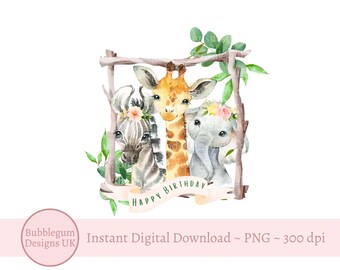 Wild One Baby Safari Animals PNG, Watercolor Baby Animals, Shirt ...
