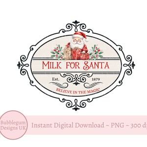 Melk voor de kerstman PNG, kerstmok sublimatieontwerp, vintage kerstetiket, glazen melkfles sublimatieontwerp, instant digitale download
