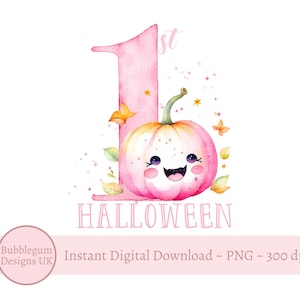 Mein erstes Halloween PNG, rosa Kürbis-Halloween-Baby-Weste PNG, 1. Halloween-Baby-T-Shirt, Halloween-Leckerli-Tasche, sofortiger digitaler Download